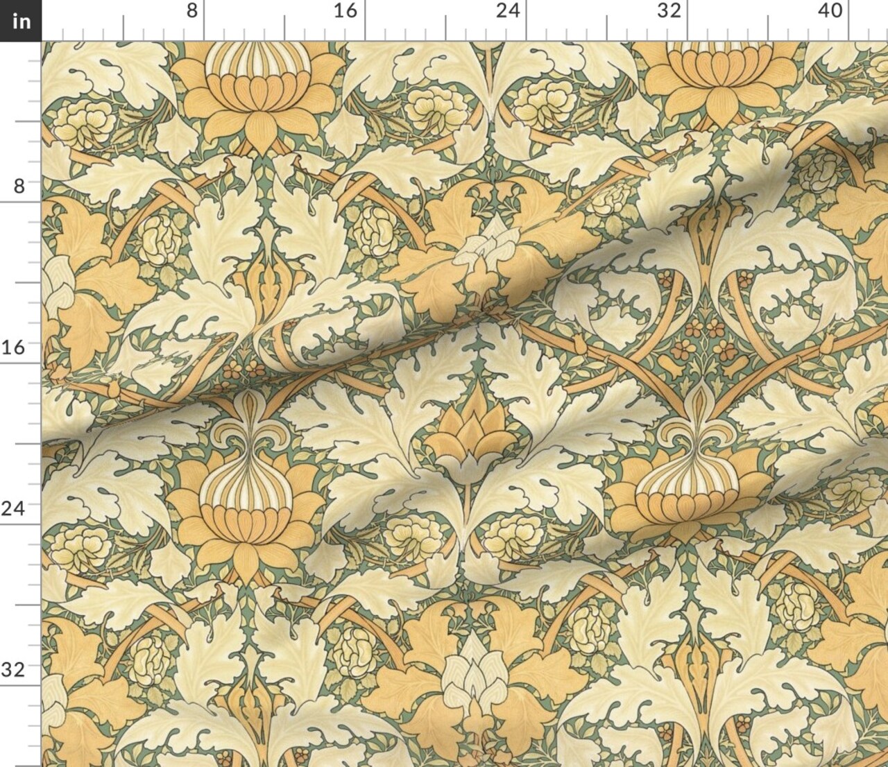 William Morris Arts And Crafts Antique Victorian Sage Cream Art Nouveau Custom Printed Fabric by Spoonflower Various Fabrics by the Yard or Fat Quarter